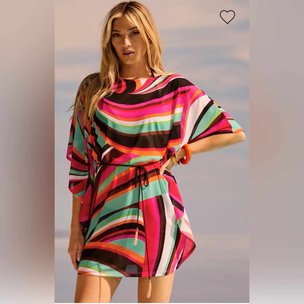 🦩Trina Turk🦩 Resort Swoop Belted Caftan Swirl Swim Coverup M /L NWT🩷